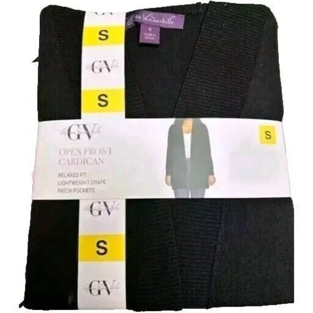 Gloria Vanderbilt Womens Open Front Lightweight Black Cardigan Relaxed Pockets S - Picture 4 of 5